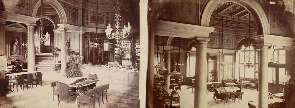 Кондитерская в гостинице «Европейская», 1875; интерьеры гостиницы, 1878, фото: mbc.cyfrowemazowsze.pl